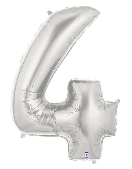 34in Betallic Silver Number 4 Megaloons - Joker Party Supply