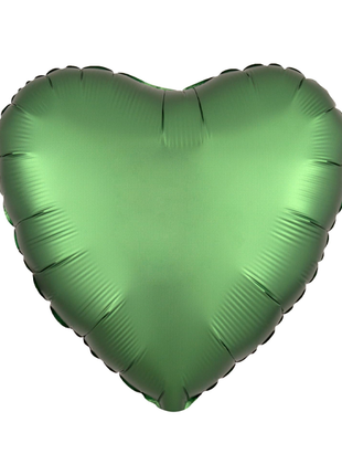 Globo de corazón de satén verde esmeralda con anagrama de 18 pulgadas