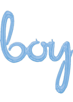 32in Anagram Air-Filled Script Pastel Blue Boy Balloon - Joker Party Supply