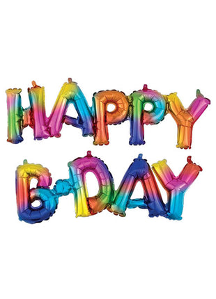 Anagram Air-Filled Rainbow Happy B.Day Phrase Balloons - Joker Party Supply