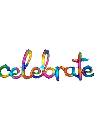 59in Anagram Air-Filled Rainbow Celebrate Phrase Balloon - Joker Party Supply