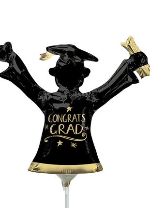 14in Anagram Congrats Grad Gold and Black Balloon (Heat Seal Required)