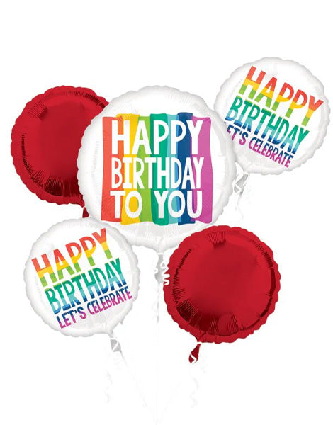 Anagram Happy Birthday Rainbow Wishes Bouquet Balloons 5pc - Joker Party Supply