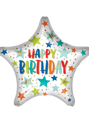 28in Anagram Happy Birthday Stars & Dots Balloon - Joker Party Supply
