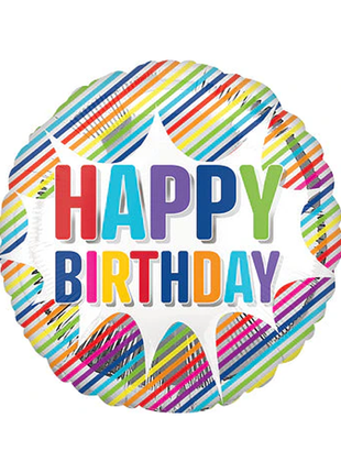 28in Anagram Happy Birthday Striped Balloon - Joker Party Supply