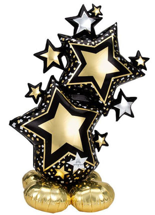 59in Anagram Airloonz Black and Gold Star Cluster Balloon - Joker Party Supply