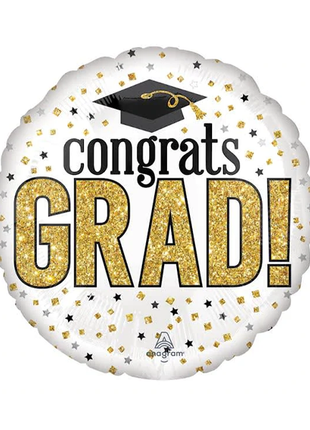 Globo con destellos de graduación con anagrama de 4 pulgadas (se requiere sellado térmico)