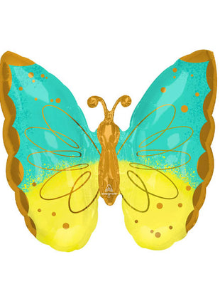 25in Anagarm Mint And Yellow Butterfly Balloon - Joker Party Supply