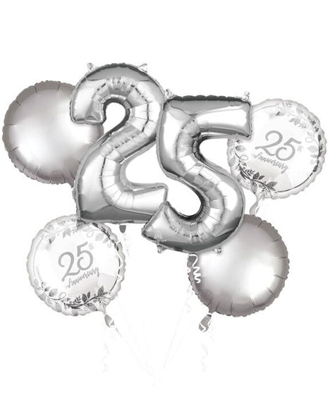 Anagram Happy 25th Anniversary Bouquet Balloons 5pc - Joker Party Supply