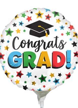 Globo multicolor de 9 pulgadas con anagrama "Felicitaciones a la graduación" (se requiere sellado térmico)
