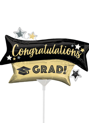 14in Anagram Congratulations Grad Gold & Black Balloon (Heat Seal Required)