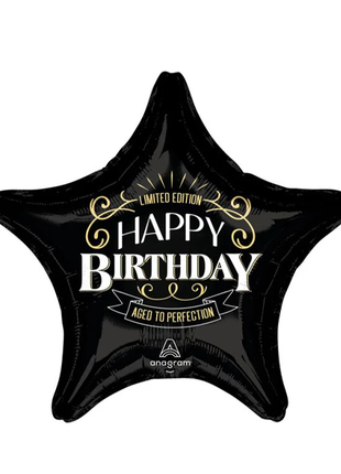 28in Anagram Birthday Aged to Perfection Black Star Balloon - Joker Party Supply