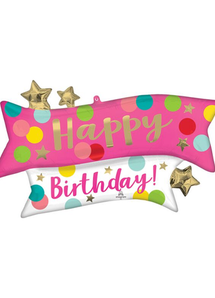38in Anagram Satin Happy Birthday Pink Confetti Balloon - Joker Party Supply