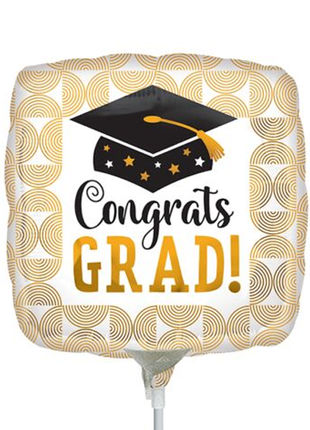 Globo de 9 pulgadas con anagrama "Felicitaciones Graduado" con líneas acanaladas (se requiere sellado térmico)