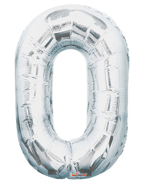 34in Conver USA Silver Number 0 Balloon - Joker Party Supply