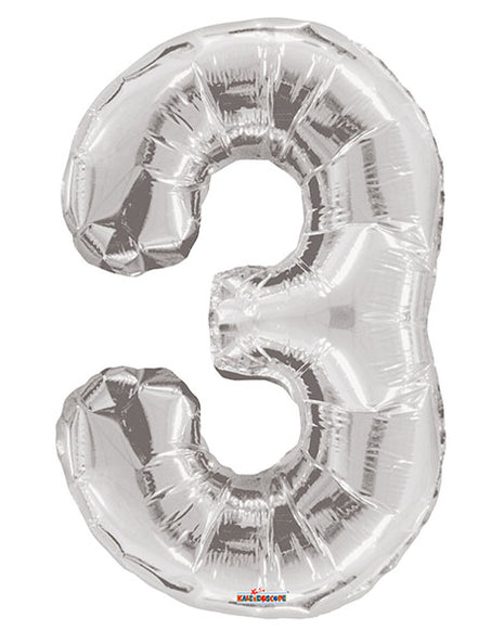 34in Conver USA Silver Number 3 Balloon - Joker Party Supply