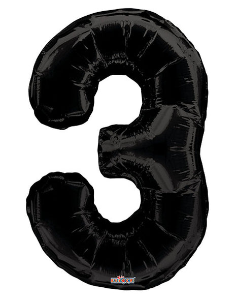 34in Conver USA Black Number 3 Balloon - Joker Party Supply