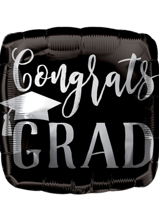 Globo plateado/negro de 18 pulgadas con texto "Congratulations Grad"