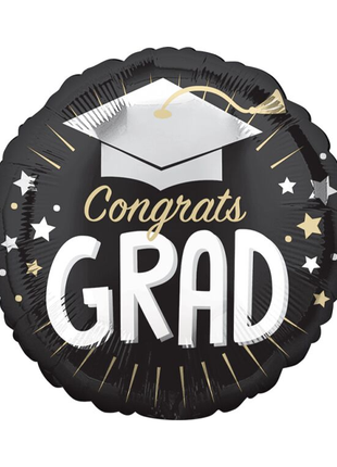 Globo con birrete plateado de 18 pulgadas con texto "Value Plus Congratulations Grad"
