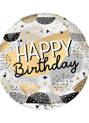 18in Anagram Happy Birthday Black Gold Clearz Balloon - Joker Party Supply