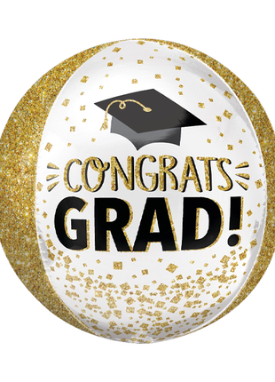 16in Anagram Congrats GRAD! Gold Giltter Orbz Balloon - Joker Party Supply