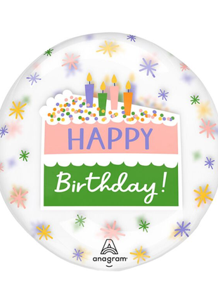 16in Anagram Happy Birthday Cake Slice Clearz Balloon - Joker Party Supply