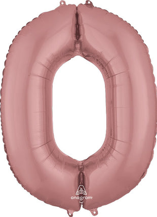 Globo con anagrama número 0 de oro rosa de 34 pulgadas