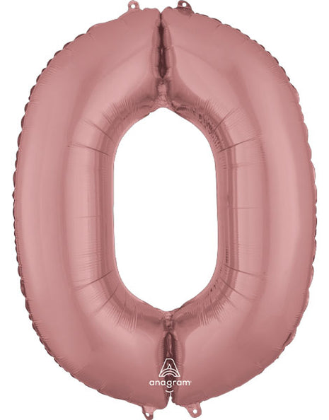 Globo con anagrama número 0 de oro rosa de 34 pulgadas