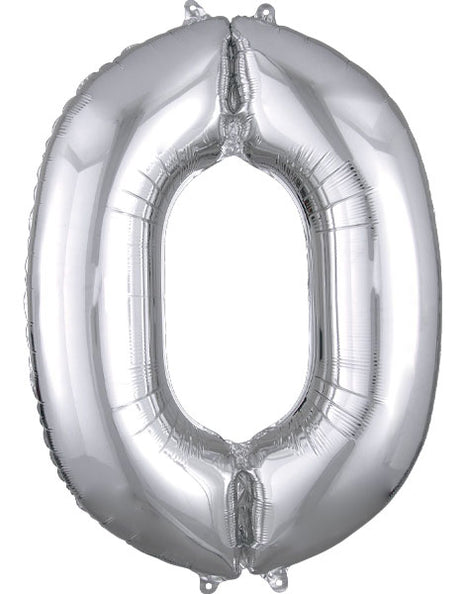 34in Anagram Silver Number 0 Balloon - Joker Party Supply