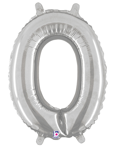 14in Betallic Air-Filled Silver Number 0 Balloon - Joker Party Supply