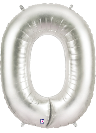 34in Betallic Silver Number 0 Megaloons - Joker Party Supply