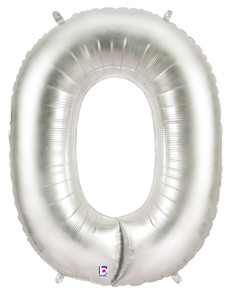 34in Betallic Silver Number 0 Megaloons - Joker Party Supply
