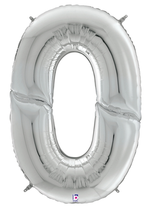 64in Betallic Silver Number 0 Gigaloons - Joker Party Supply