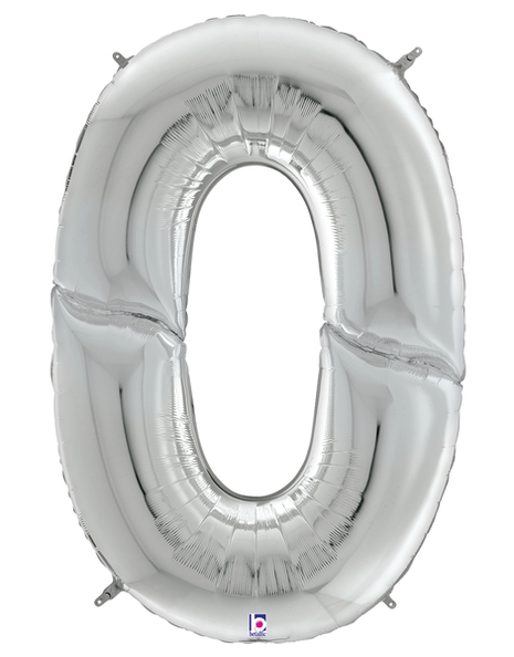64in Betallic Silver Number 0 Gigaloons - Joker Party Supply