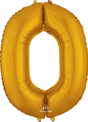 34in Anagram Gold Number 0 Balloon - Joker Party Supply