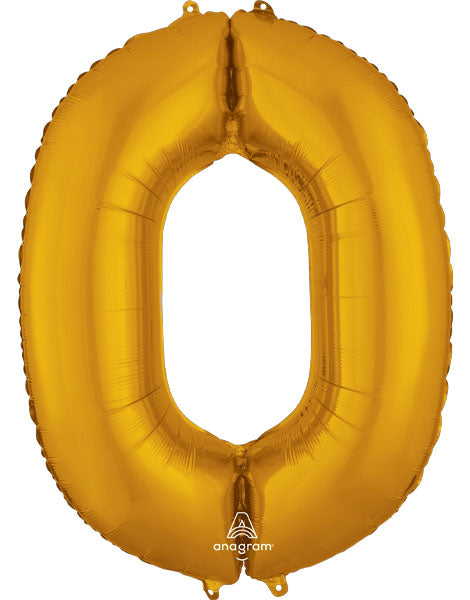 34in Anagram Gold Number 0 Balloon - Joker Party Supply