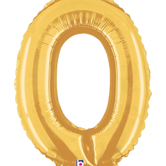 14in Betallic Air-Filled Gold Number 0 Ballooon - Joker Party Supply