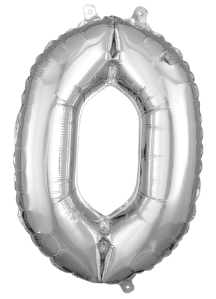 16in Anagram Air-Filled Silver Number 0 Balloon - Joker Party Supply