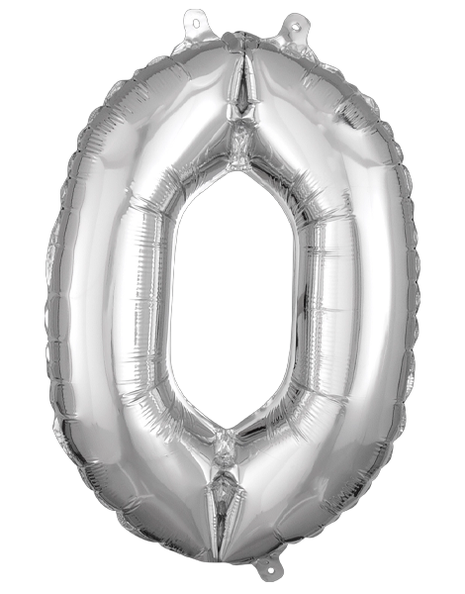 16in Anagram Air-Filled Silver Number 0 Balloon - Joker Party Supply