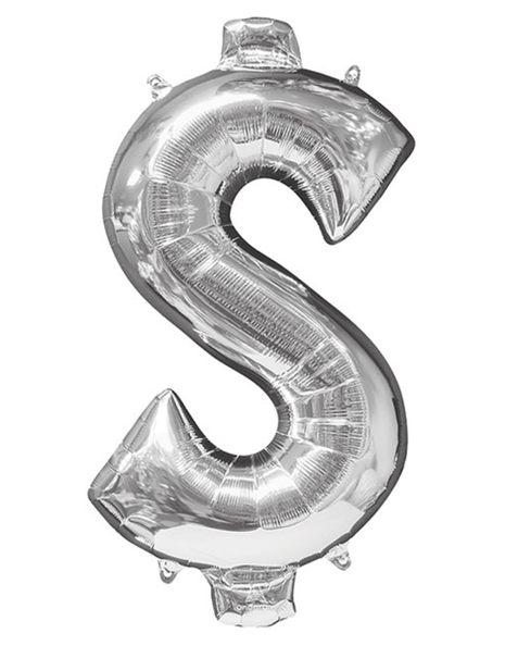 40in Anagram Silver $ Symbol Balloon - Joker Party Supply