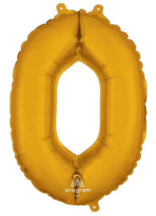 16in Anagram Air-Filled Gold Number 0 Balloon - Joker Party Supply