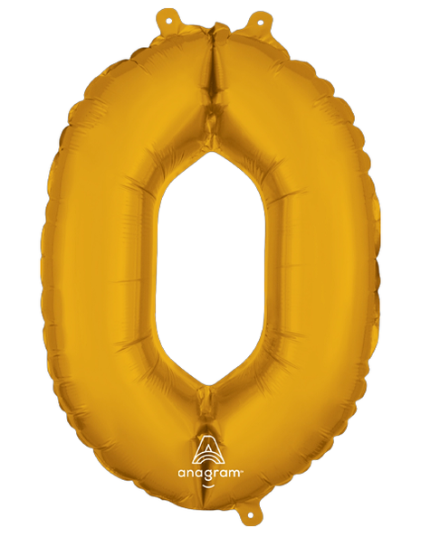 16in Anagram Air-Filled Gold Number 0 Balloon - Joker Party Supply
