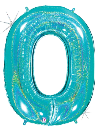 34in Betallic Glitter Robin's Egg Blue Number 0 Megaloons - Joker Party Supply