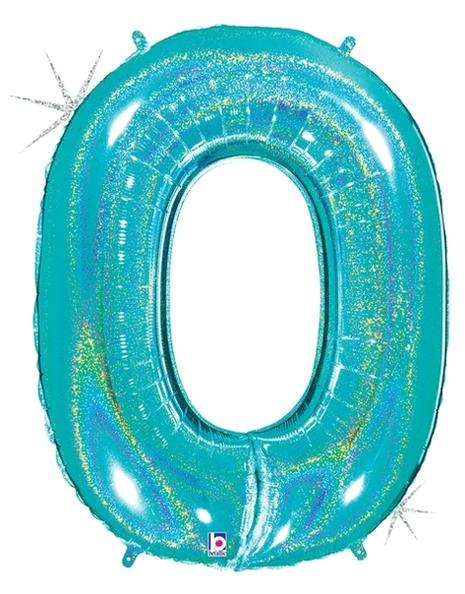 34in Betallic Glitter Robin's Egg Blue Number 0 Megaloons - Joker Party Supply