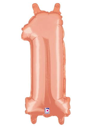 14in Betallic Air-Filled Rose Gold Number 1 Balloon - Joker Party Supply