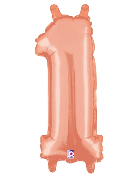 14in Betallic Air-Filled Rose Gold Number 1 Balloon - Joker Party Supply