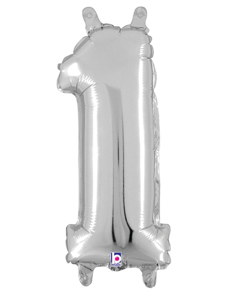 14in Betallic Air-Filled Silver Number 1 Balloon - Joker Party Supply