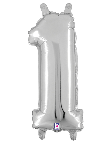 14in Betallic Air-Filled Silver Number 1 Balloon - Joker Party Supply