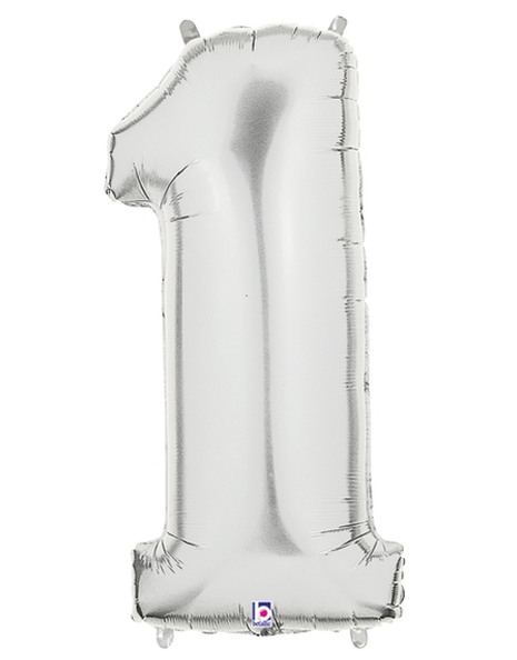 34in Betallic Silver Number 1 Megaloons - Joker Party Supply
