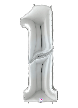 64in Betallic Silver Number 1 Gigaloons - Joker Party Supply
